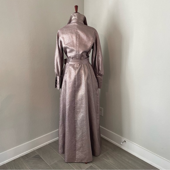Teri Jon Metallic Jacquard Shirt Dress Event Glown Maxi Long Sleeves Size 12 - Picture 4 of 16